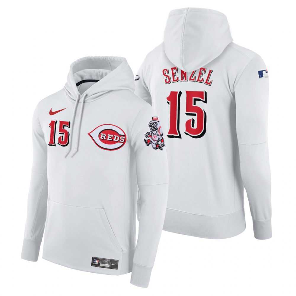 Men Cincinnati Reds 15 Senzel white home hoodie 2021 MLB Nike Jerseys